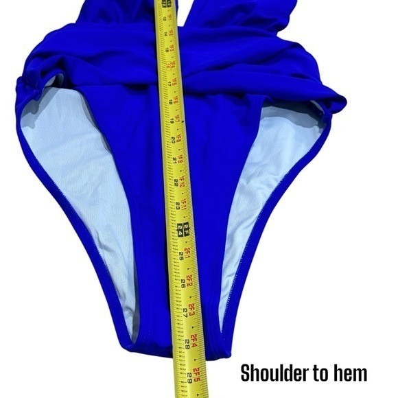 NEW Cupshe Vibrant Blue Plunge High Leg Swimsuit Beach Tropical Resort Size S - Picture 9 of 9